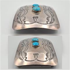 Vintage Sterling Silver Rectangular Concho Stamped Turquoise 1.5